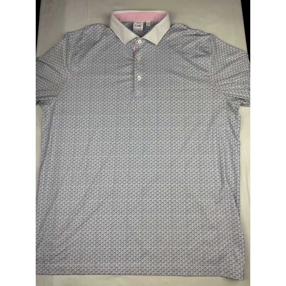 Puma Arnold Palmer Golf Polo XL White Pink Iced Tea Print Wenatchee GCC Logo